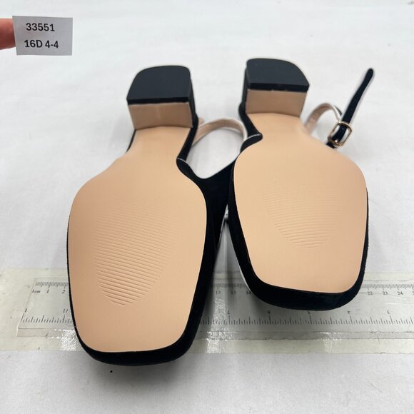 YDN Black Suede Square Toe Block Low Heels Slingback Formal Loafer Dressy Pump - Picture 7 of 8